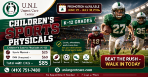 Children's Sports Physical Promotion at UNI Urgent Care for K-12 Student Athletes June 22 Through July 31 2026