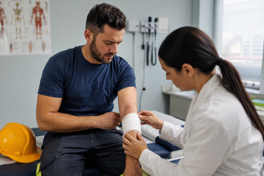 Injury care in a medical exam room