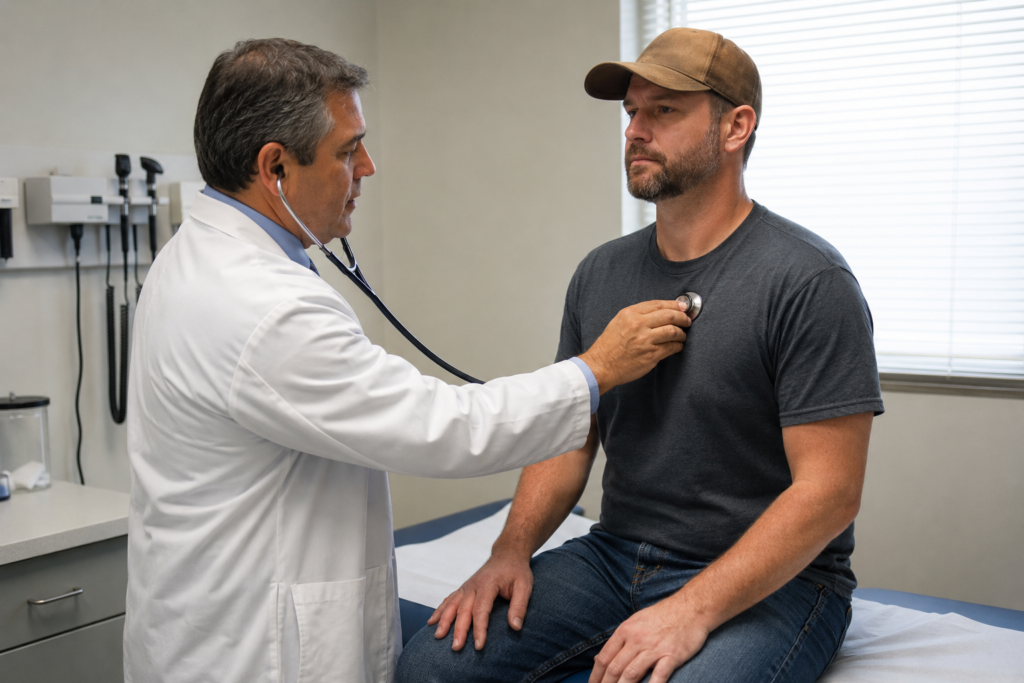 Doctor performing routine examination in clinic