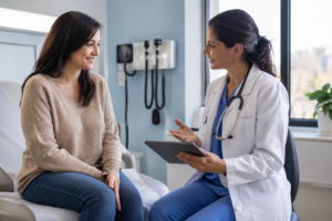 Patient attending an annual health checkup with a healthcare provider at UNI Urgent Care